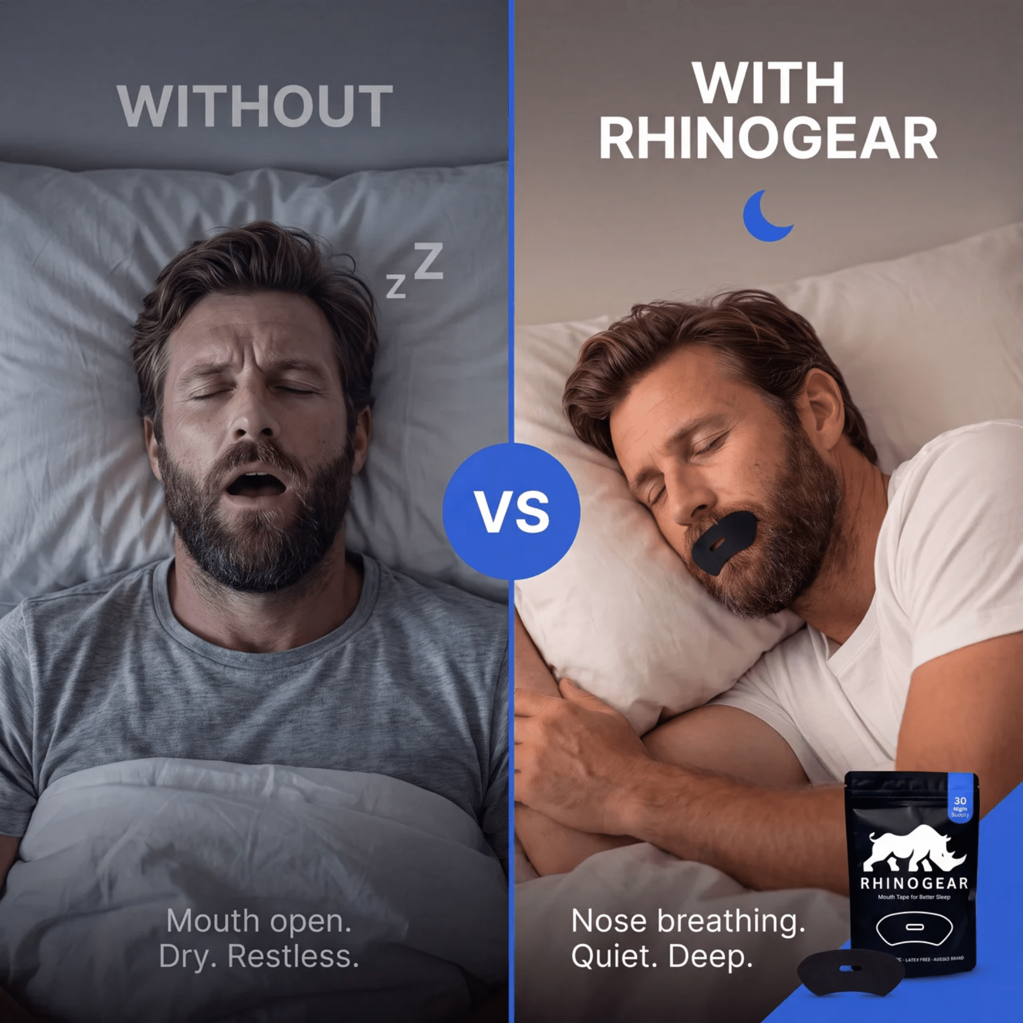 Mouth Tape for Sleeping - Gentle Nasal Breathing Strips for Snoring & Performance | 30 Pack | RhinoGear - RHINOGEAR