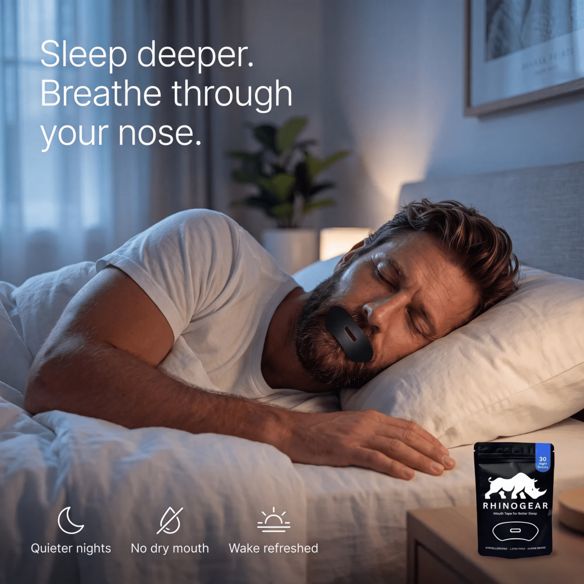 Mouth Tape for Sleeping - Gentle Nasal Breathing Strips for Snoring & Performance | 30 Pack | RhinoGear - RHINOGEAR