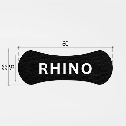 Size and fit diagram for RhinoGear nasal strips on an adult nose